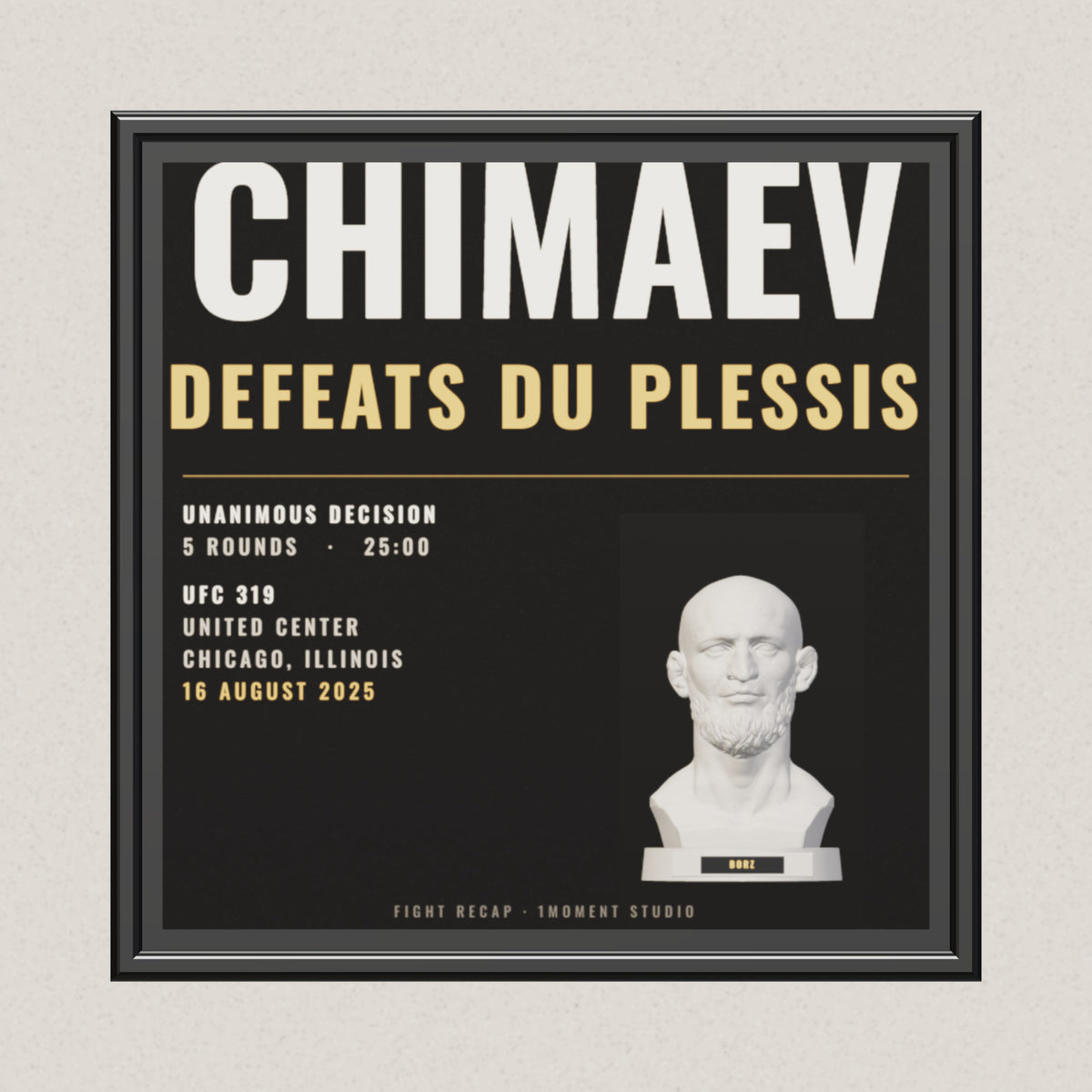 3D render of the 1Moment Studio Fight Night shadow box: Khamzat Chimaev vs Dricus du Plessis, UFC 319