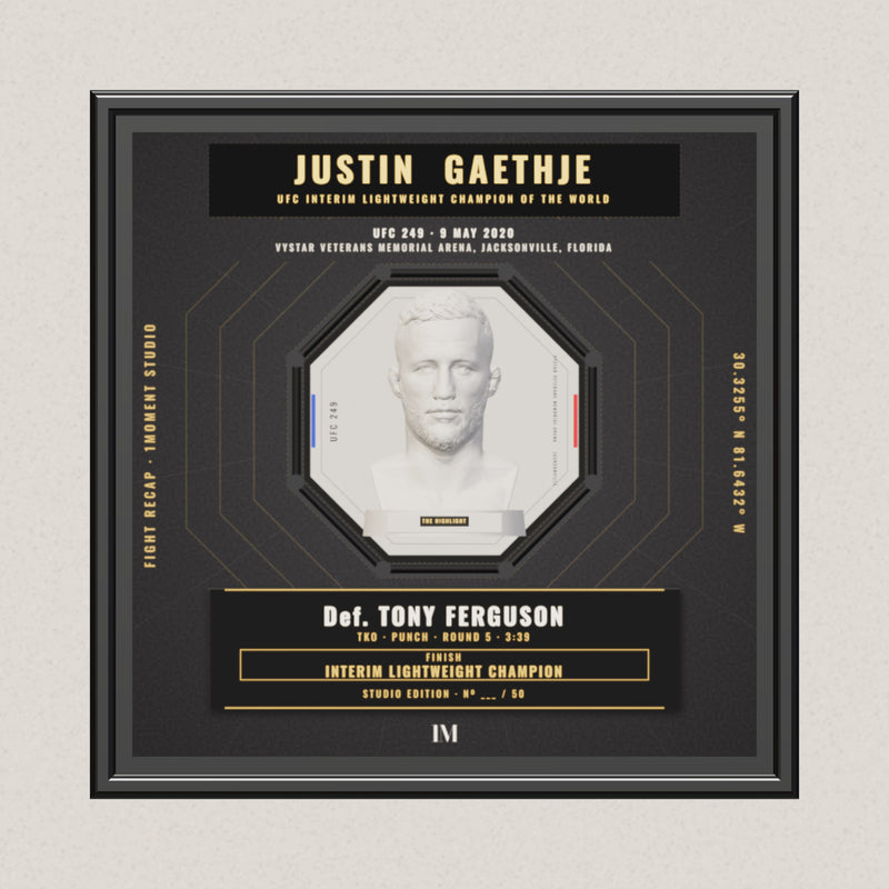 3D render of the 1Moment Studio Championship shadow box: Justin Gaethje vs Tony Ferguson, UFC 249