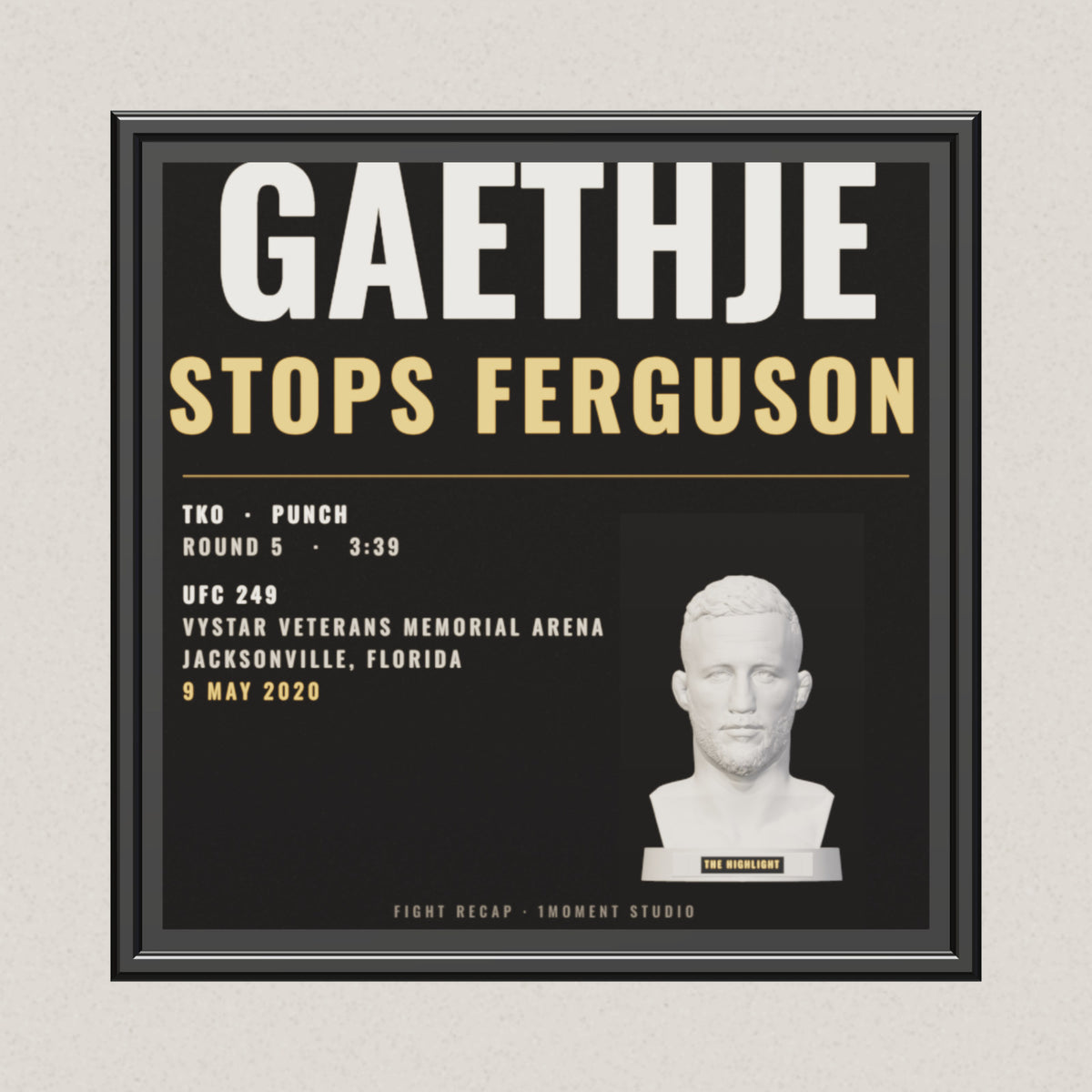 3D render of the 1Moment Studio Fight Night shadow box: Justin Gaethje vs Tony Ferguson, UFC 249