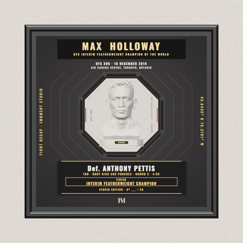 3D render of the 1Moment Studio Championship shadow box: Max Holloway vs Anthony Pettis, UFC 206