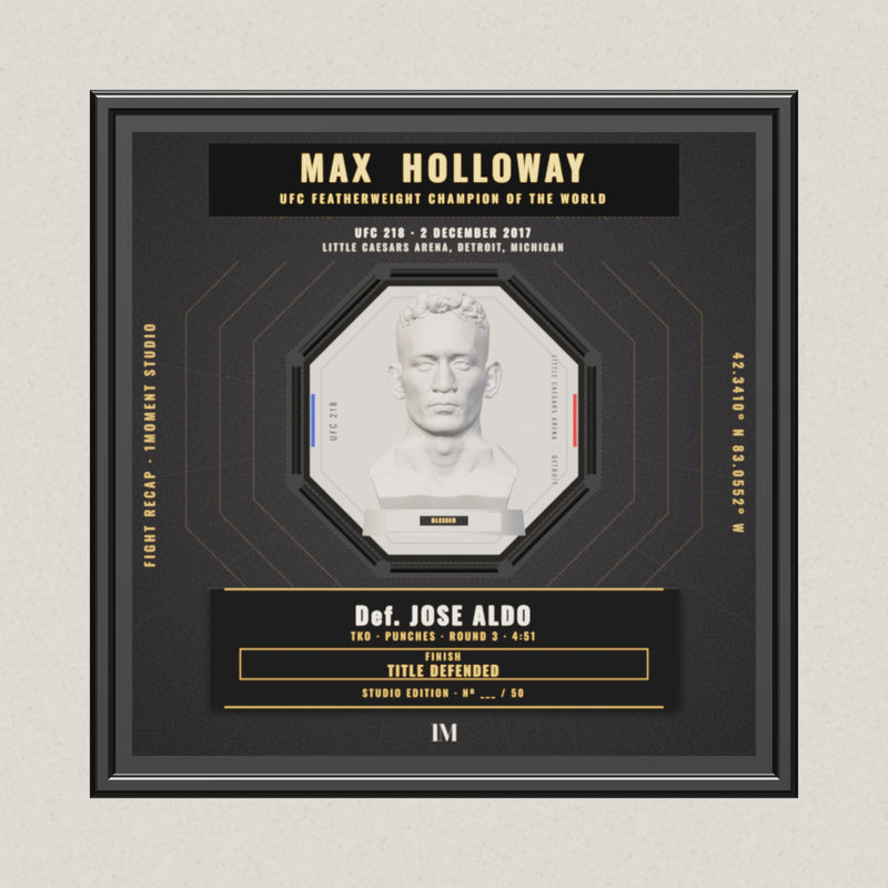 3D render of the 1Moment Studio Championship shadow box: Max Holloway vs Jose Aldo, UFC 218