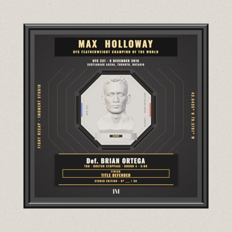 3D render of the 1Moment Studio Championship shadow box: Max Holloway vs Brian Ortega, UFC 231