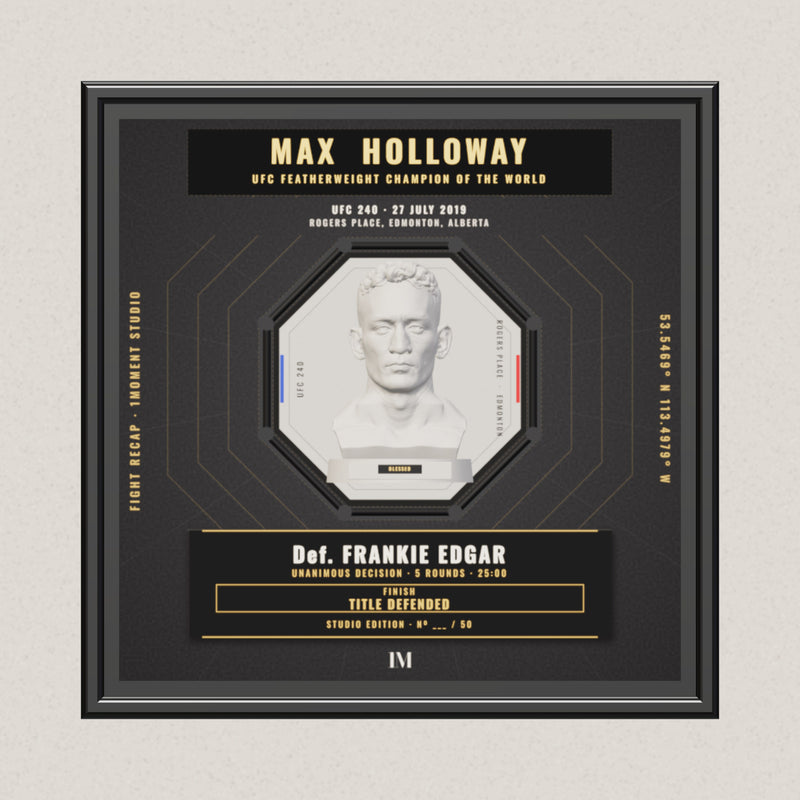 3D render of the 1Moment Studio Championship shadow box: Max Holloway vs Frankie Edgar, UFC 240