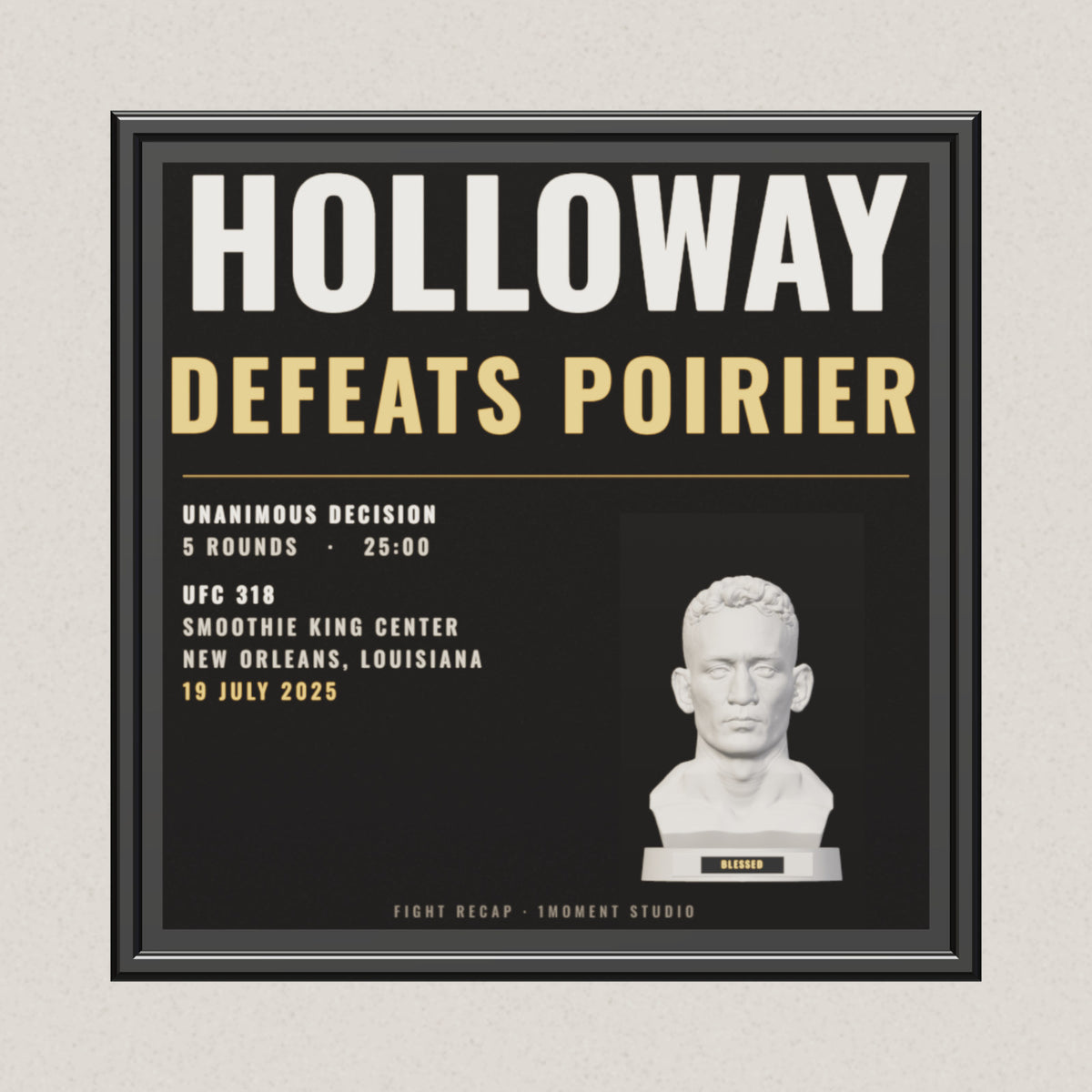 3D render of the 1Moment Studio Fight Night shadow box: Max Holloway vs Dustin Poirier, UFC 318