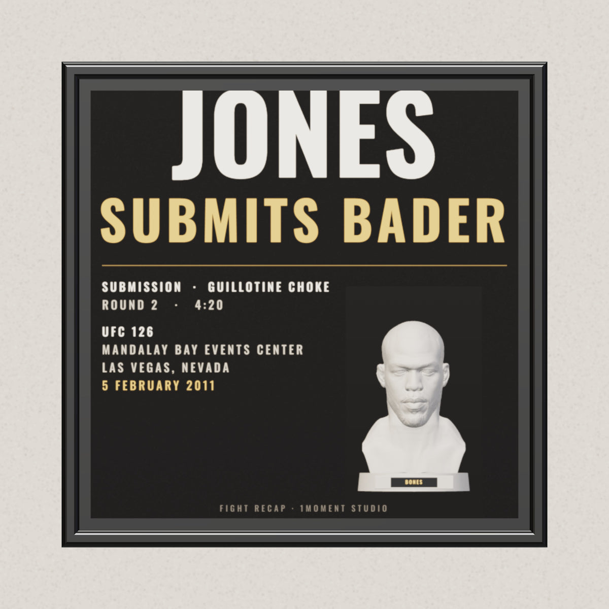 3D render of the 1Moment Studio Fight Night shadow box: Jon Jones vs Ryan Bader, UFC 126