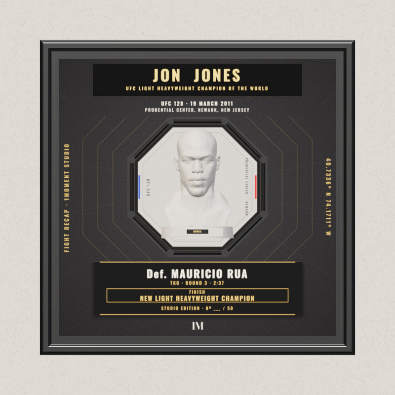 3D render of the 1Moment Studio Championship shadow box: Jon Jones vs Mauricio Rua, UFC 128