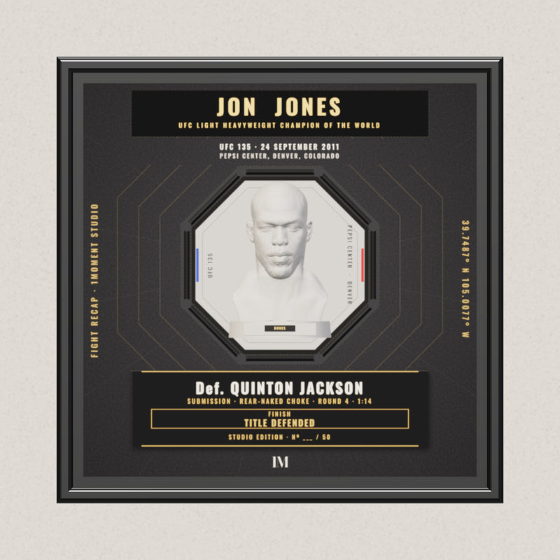 3D render of the 1Moment Studio Championship shadow box: Jon Jones vs Quinton Jackson, UFC 135