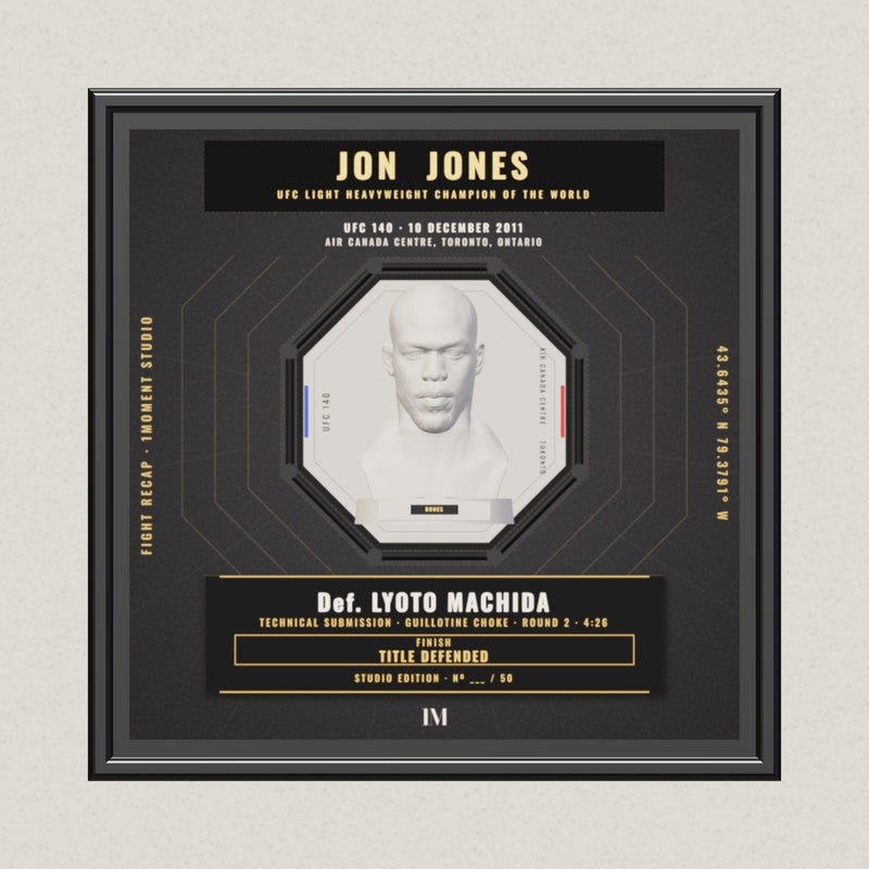 3D render of the 1Moment Studio Championship shadow box: Jon Jones vs Lyoto Machida, UFC 140