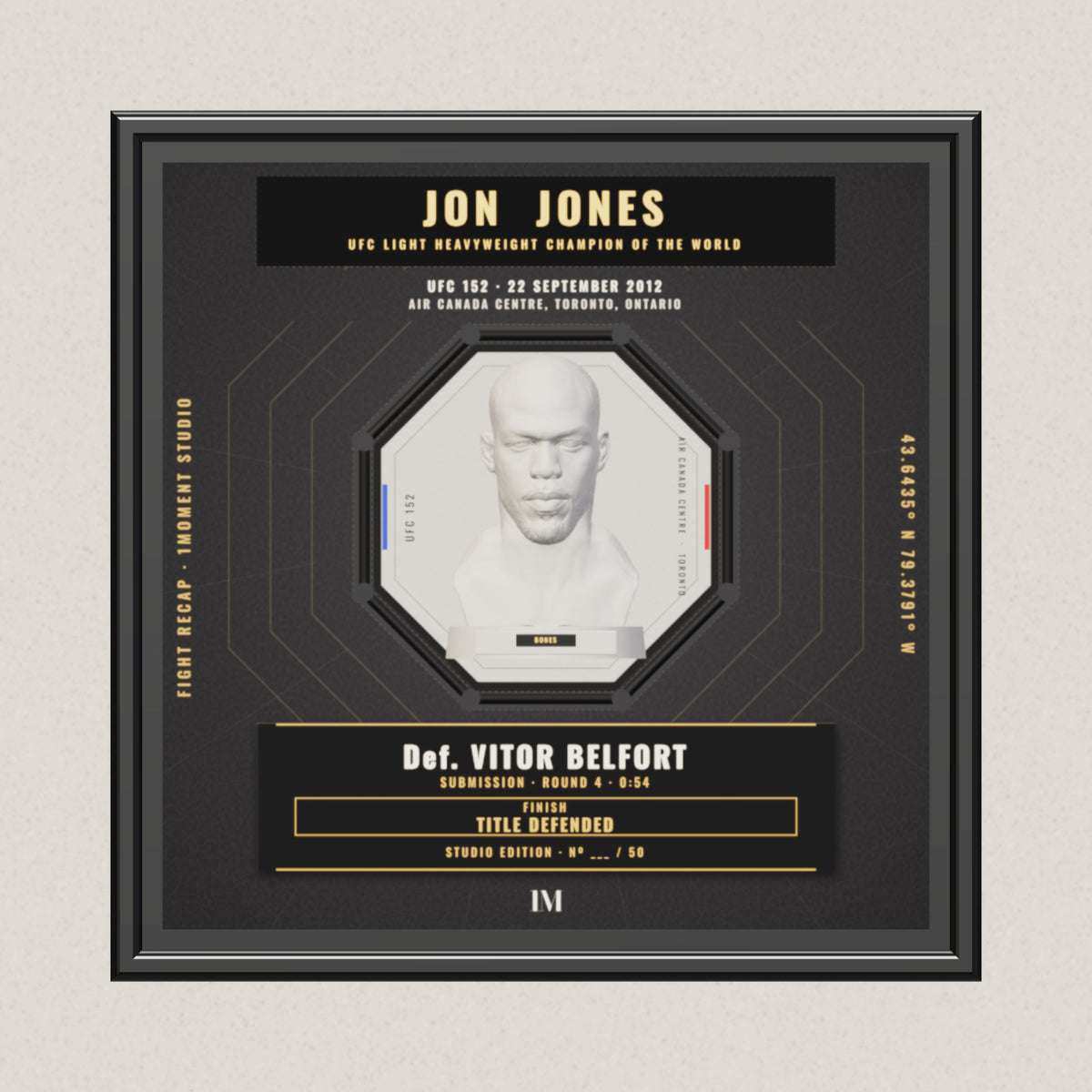 3D render of the 1Moment Studio Championship shadow box: Jon Jones vs Vitor Belfort, UFC 152