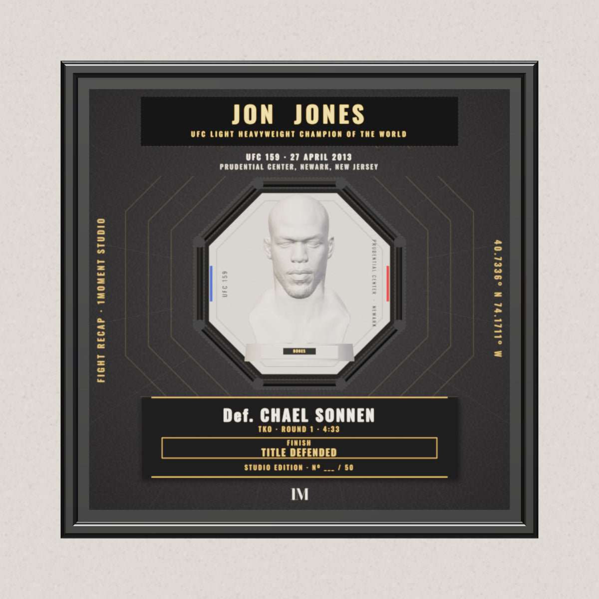 3D render of the 1Moment Studio Championship shadow box: Jon Jones vs Chael Sonnen, UFC 159