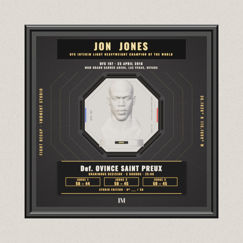 3D render of the 1Moment Studio Championship shadow box: Jon Jones vs Ovince Saint Preux, UFC 197