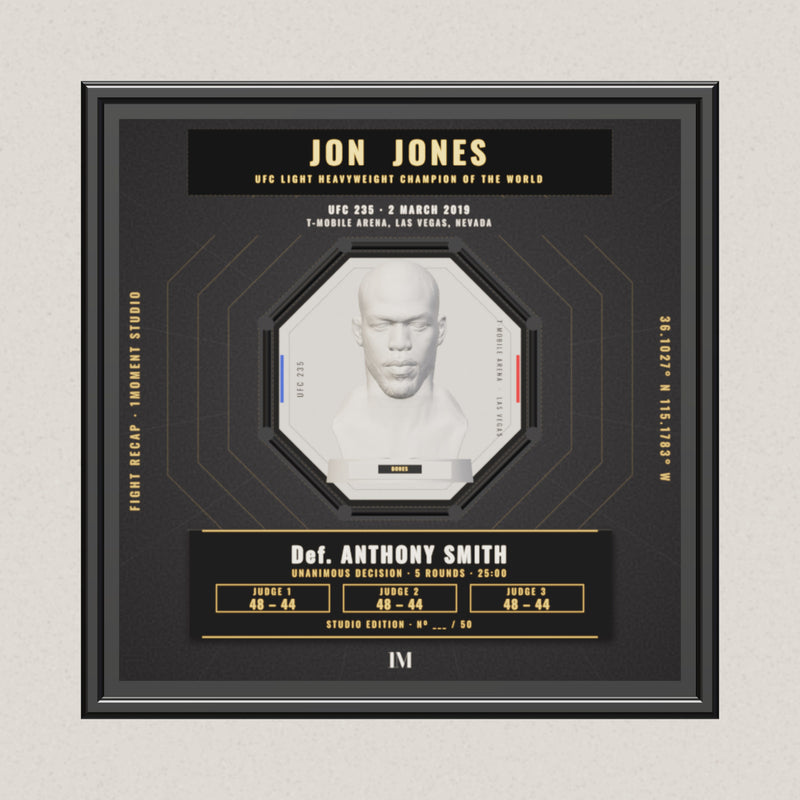 3D render of the 1Moment Studio Championship shadow box: Jon Jones vs Anthony Smith, UFC 235