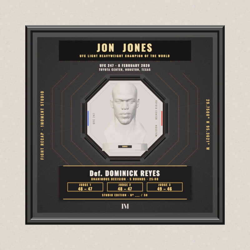 3D render of the 1Moment Studio Championship shadow box: Jon Jones vs Dominick Reyes, UFC 247