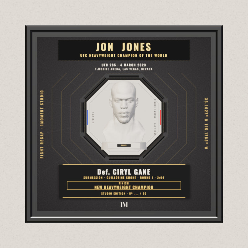 3D render of the 1Moment Studio Championship shadow box: Jon Jones vs Ciryl Gane, UFC 285