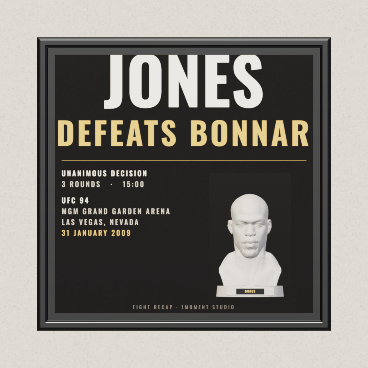 3D render of the 1Moment Studio Fight Night shadow box: Jon Jones vs Stephan Bonnar, UFC 94