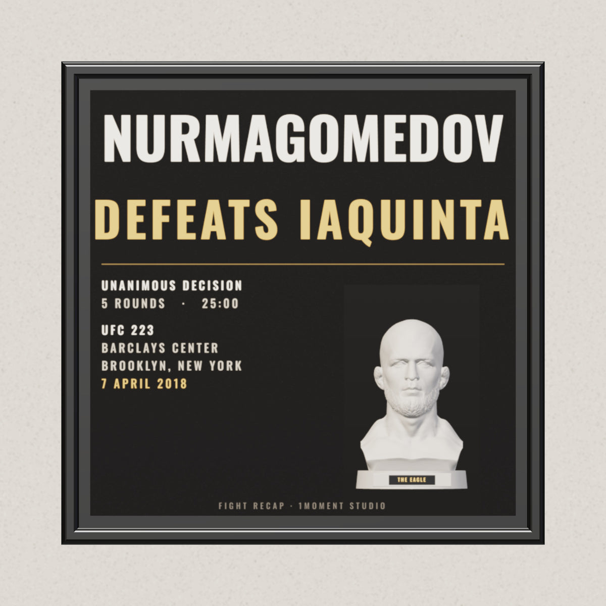 3D render of the 1Moment Studio Fight Night shadow box: Khabib Nurmagomedov vs Al Iaquinta, UFC 223