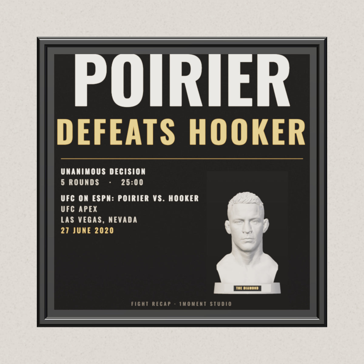 3D render of the 1Moment Studio Fight Night shadow box: Dustin Poirier vs Dan Hooker, UFC on ESPN: Poirier vs. Hooker
