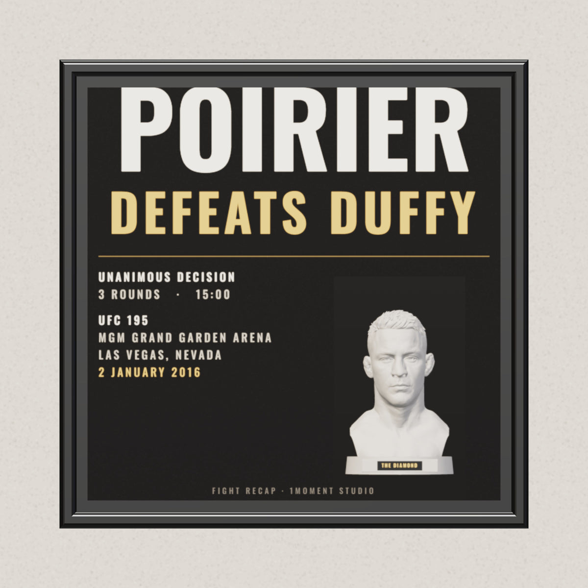 3D render of the 1Moment Studio Fight Night shadow box: Dustin Poirier vs Joseph Duffy, UFC 195