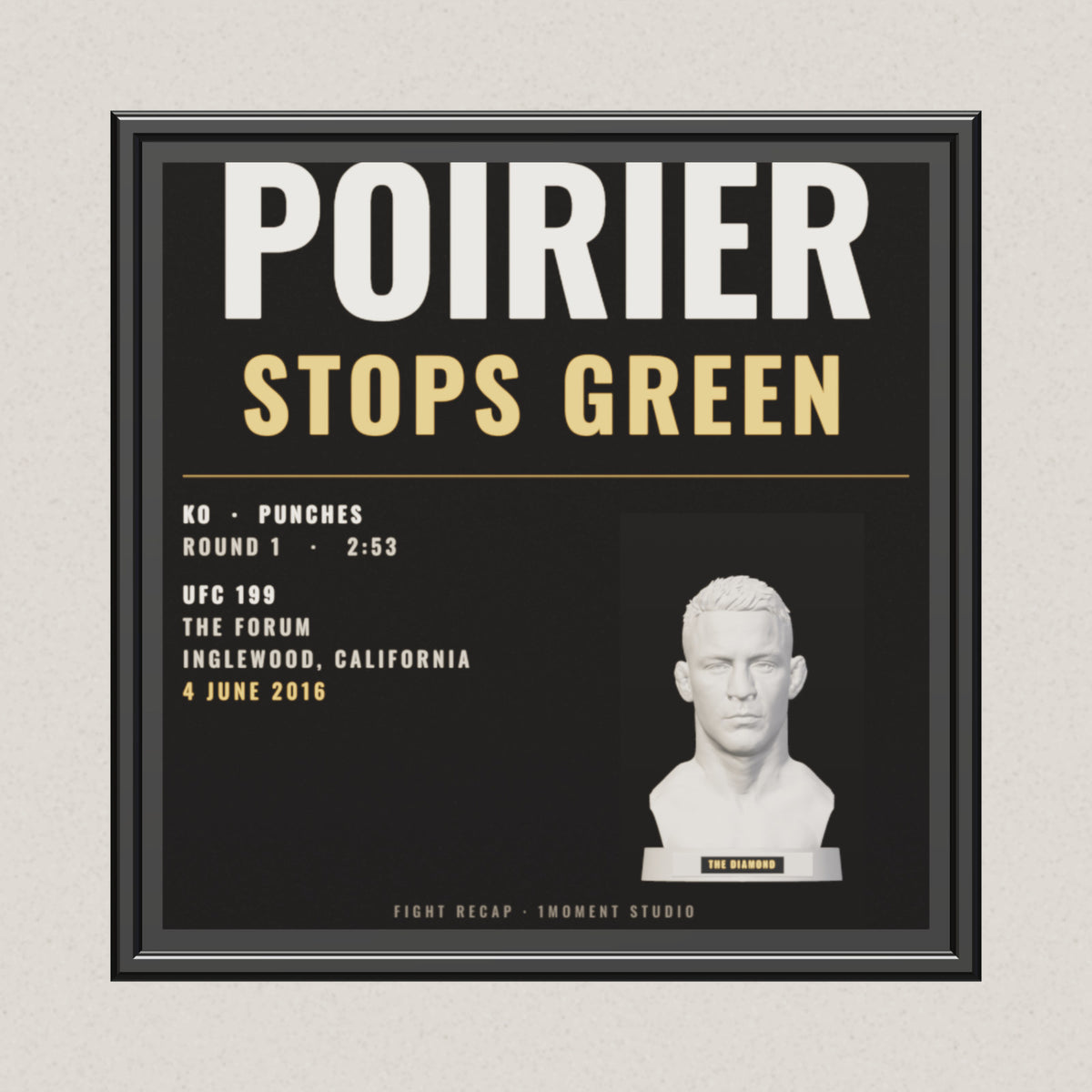 3D render of the 1Moment Studio Fight Night shadow box: Dustin Poirier vs Bobby Green, UFC 199