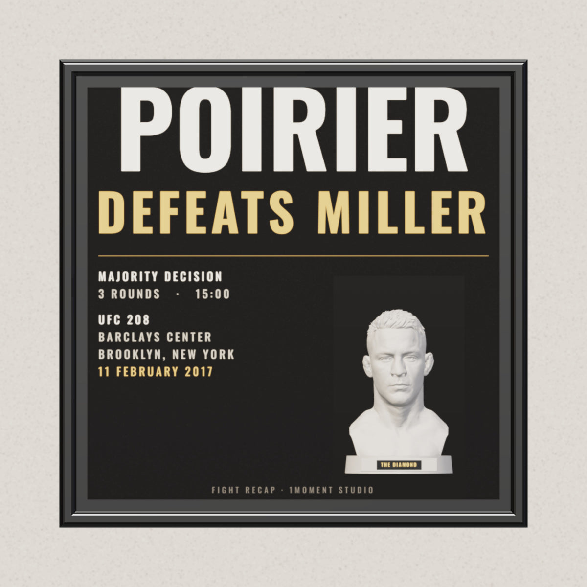 3D render of the 1Moment Studio Fight Night shadow box: Dustin Poirier vs Jim Miller, UFC 208