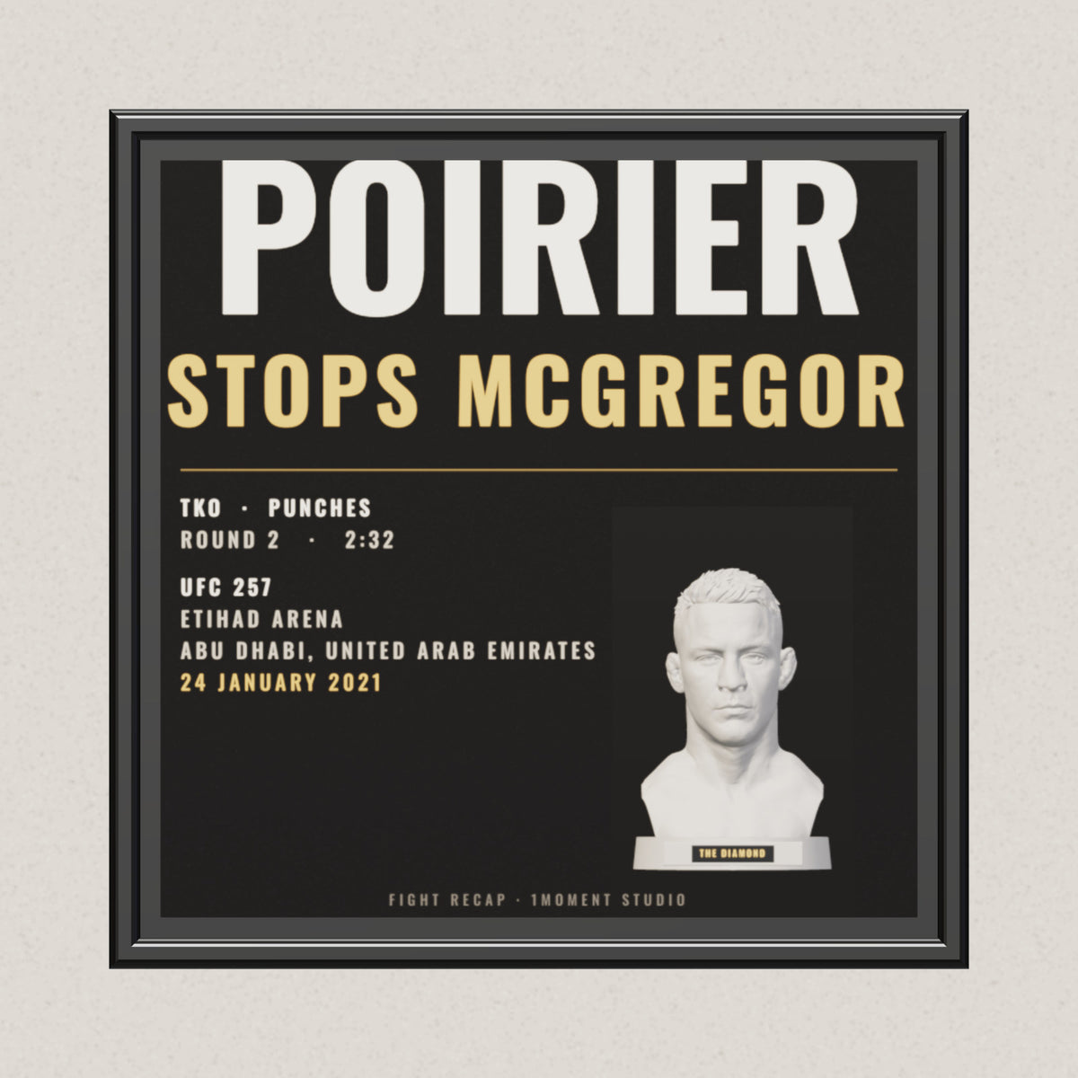 3D render of the 1Moment Studio Fight Night shadow box: Dustin Poirier vs Conor McGregor, UFC 257