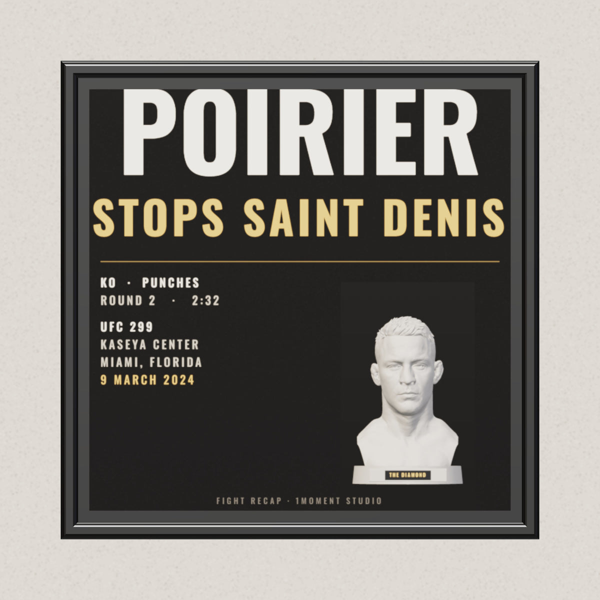 3D render of the 1Moment Studio Fight Night shadow box: Dustin Poirier vs Benoit Saint Denis, UFC 299