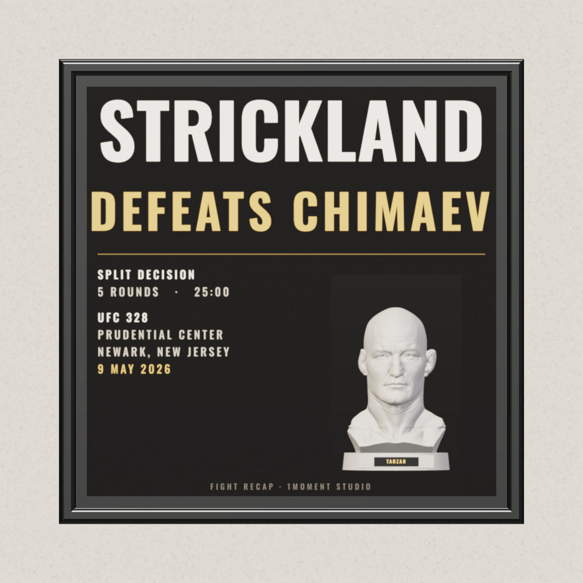 3D render of the 1Moment Studio Fight Night shadow box: Sean Strickland vs Khamzat Chimaev, UFC 328
