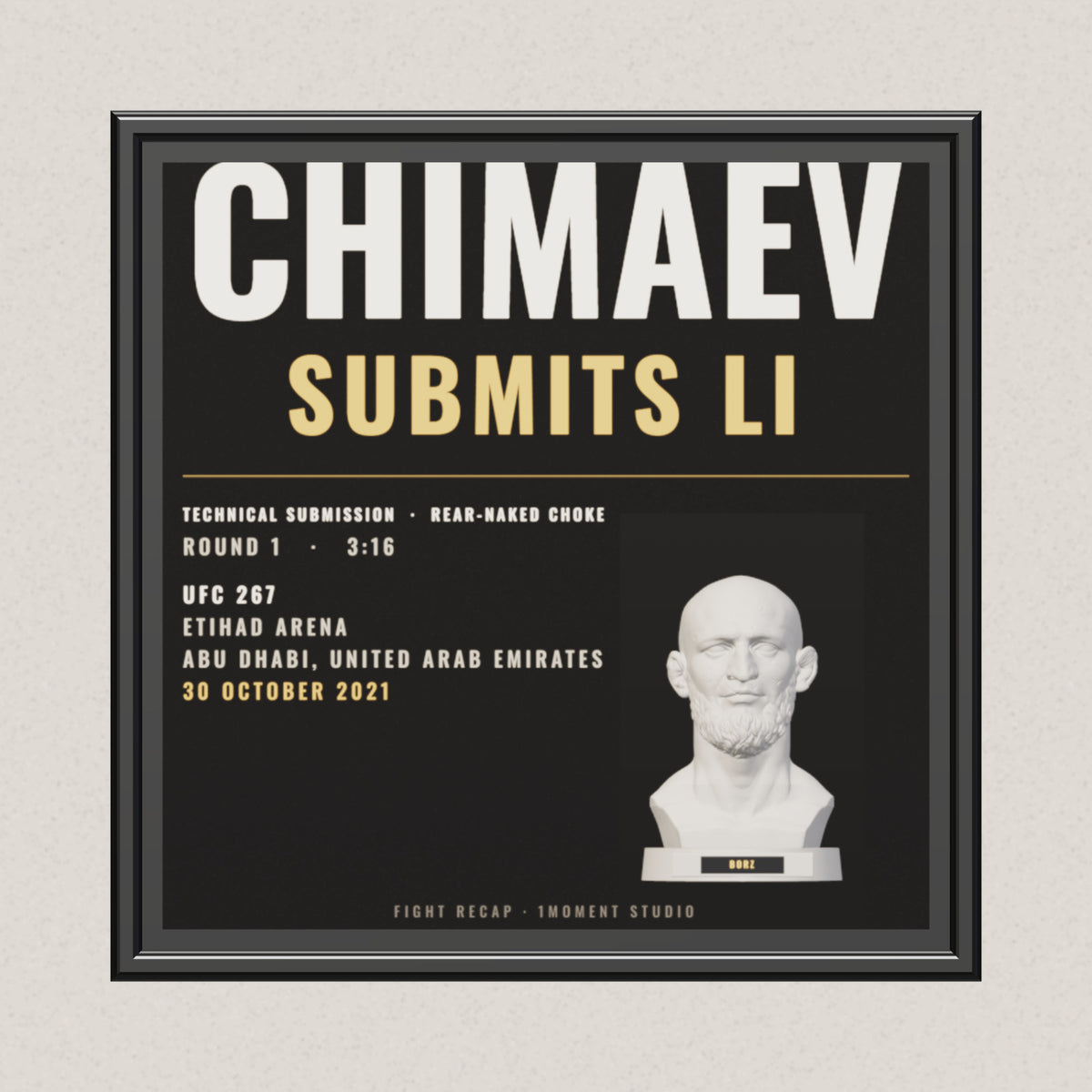 3D render of the 1Moment Studio Fight Night shadow box: Khamzat Chimaev vs Li Jingliang, UFC 267