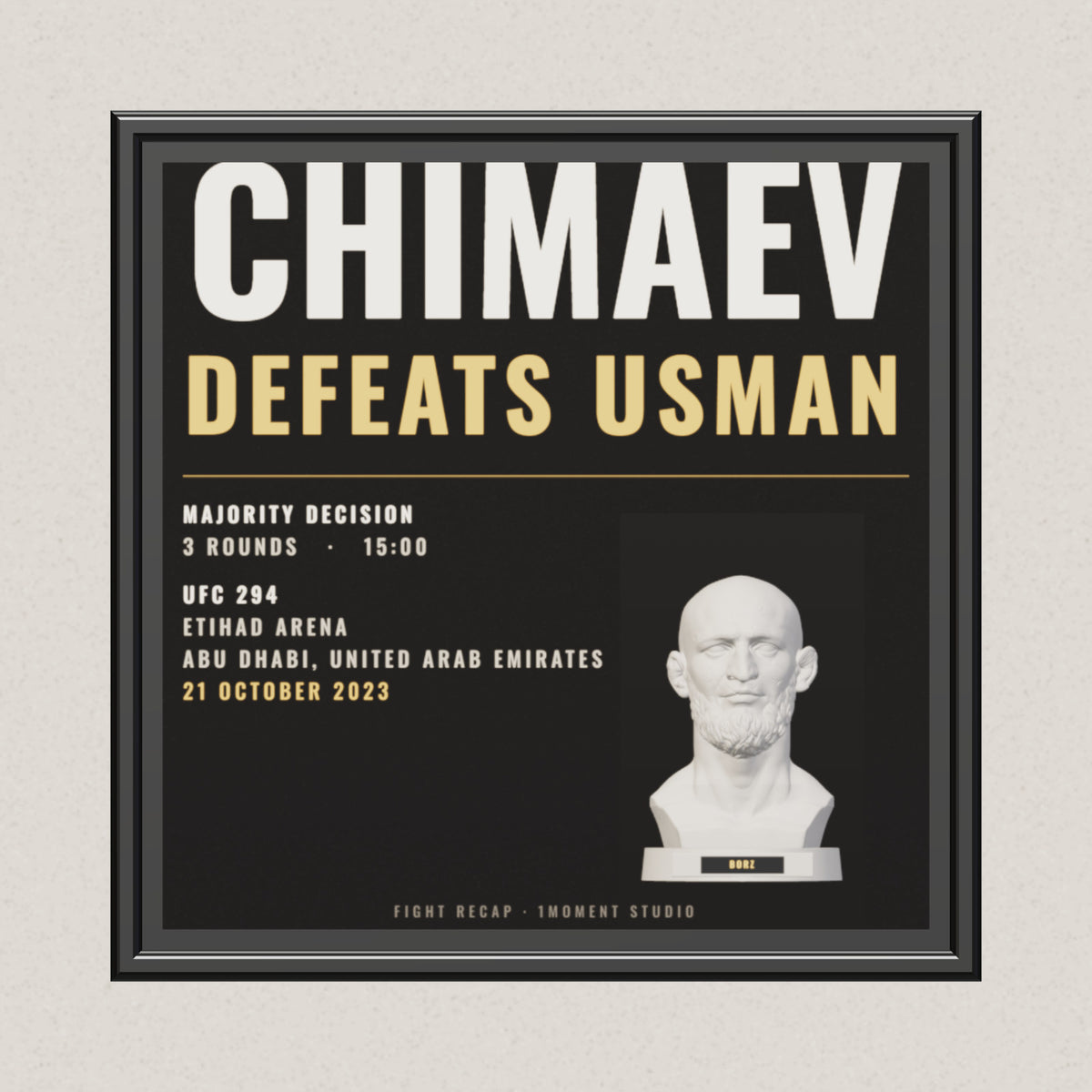 3D render of the 1Moment Studio Fight Night shadow box: Khamzat Chimaev vs Kamaru Usman, UFC 294
