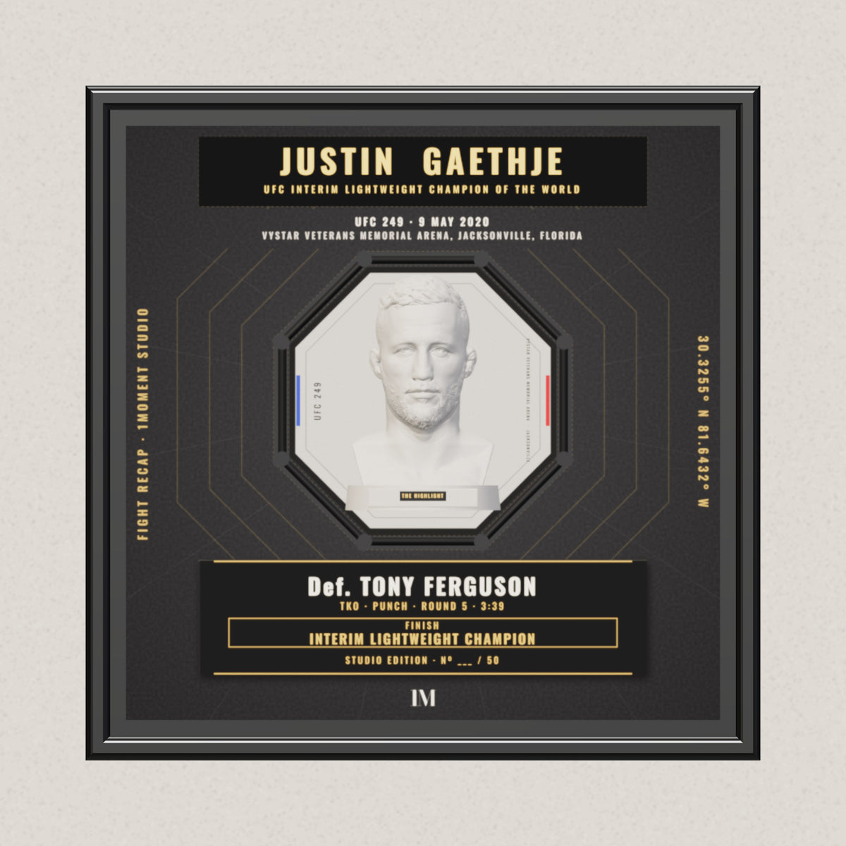 3D render of the 1Moment Studio Championship shadow box: Justin Gaethje vs Tony Ferguson, UFC 249
