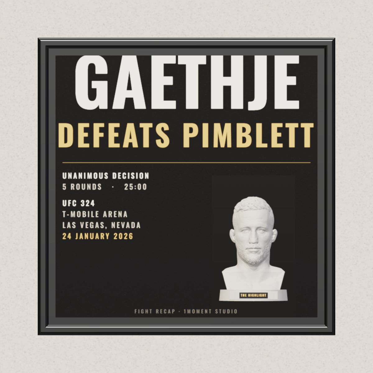 3D render of the 1Moment Studio Fight Night shadow box: Justin Gaethje vs Paddy Pimblett, UFC 324