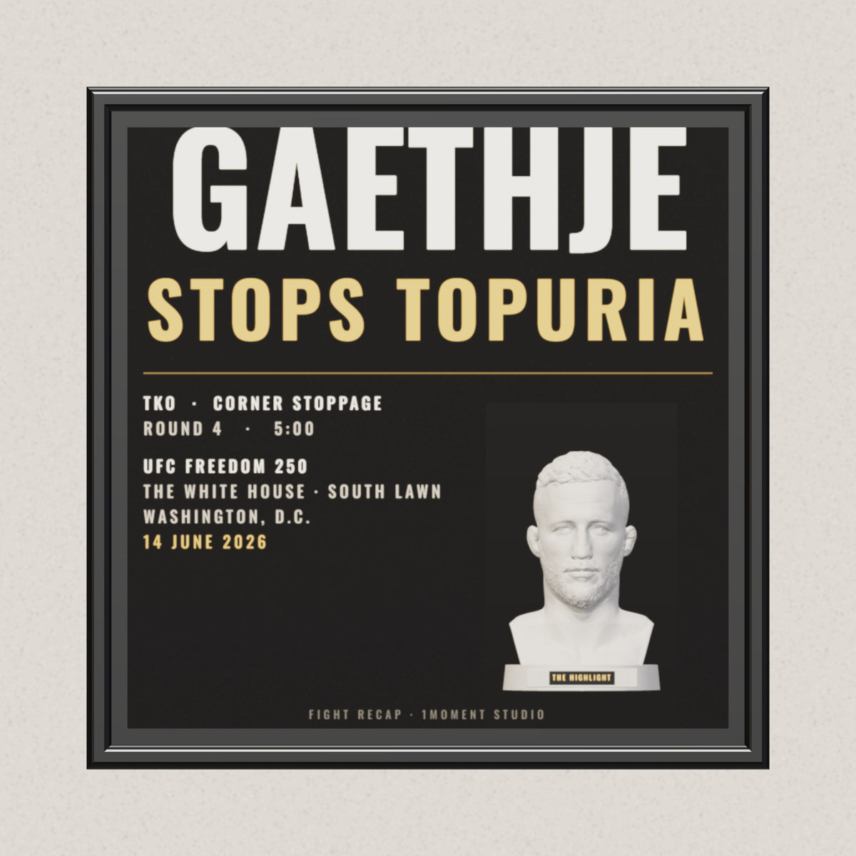 3D render of the 1Moment Studio Fight Night shadow box: Justin Gaethje vs Ilia Topuria, UFC Freedom 250