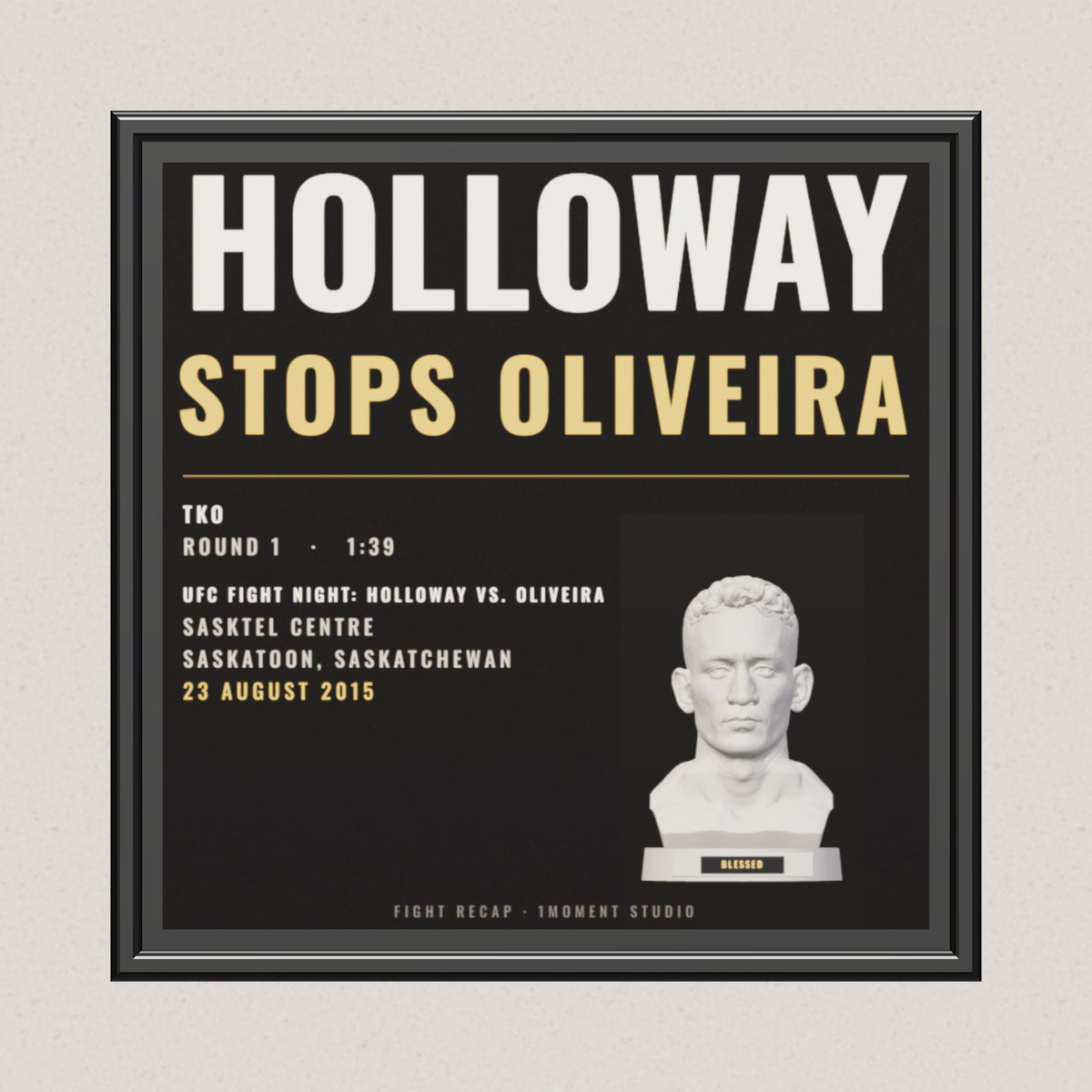 3D render of the 1Moment Studio Fight Night shadow box: Max Holloway vs Charles Oliveira, UFC Fight Night: Holloway vs. Oliveira