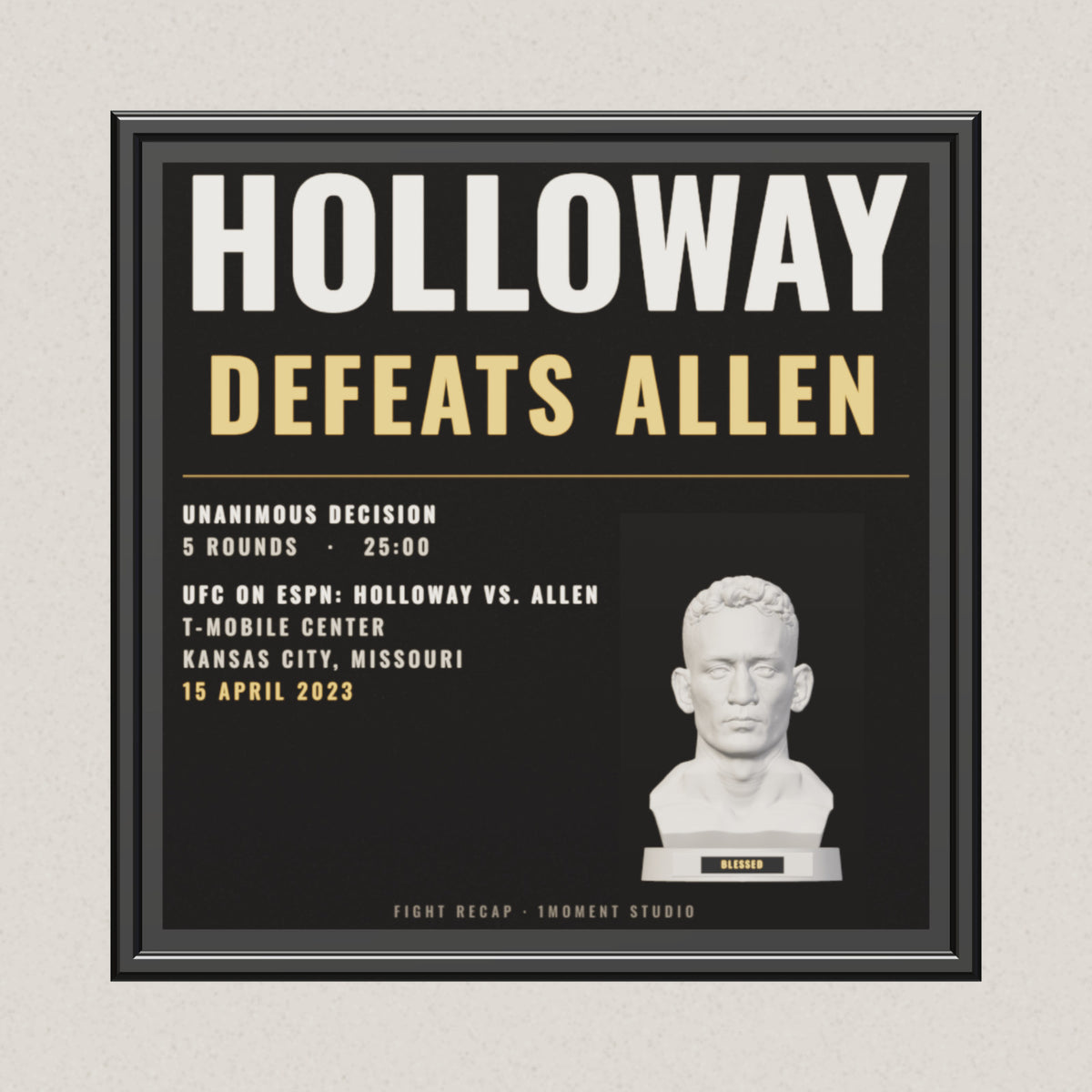 3D render of the 1Moment Studio Fight Night shadow box: Max Holloway vs Arnold Allen, UFC on ESPN: Holloway vs. Allen
