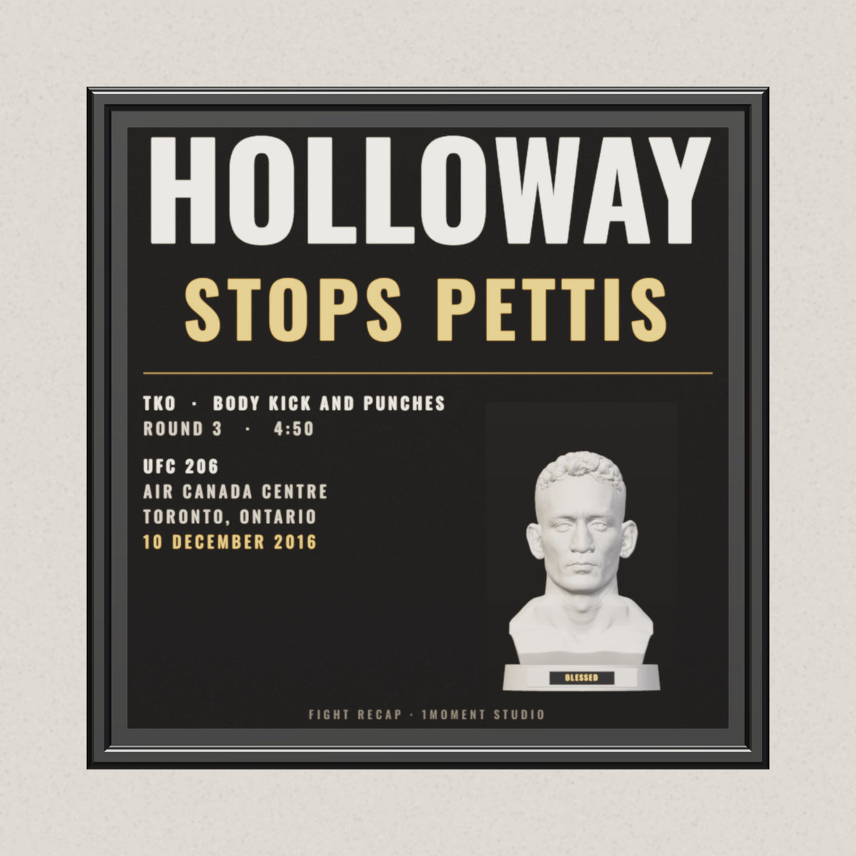 3D render of the 1Moment Studio Fight Night shadow box: Max Holloway vs Anthony Pettis, UFC 206