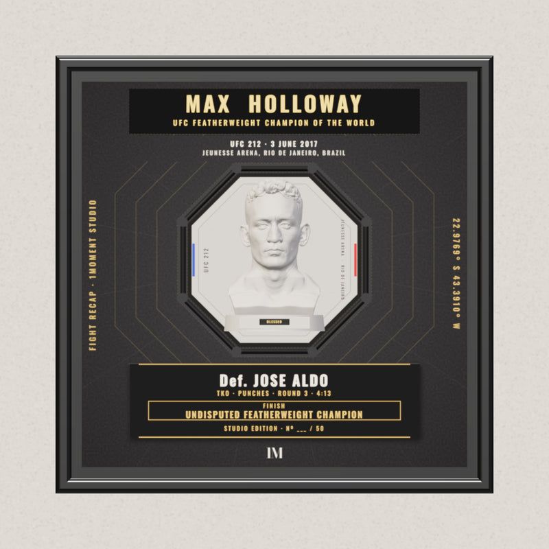3D render of the 1Moment Studio Championship shadow box: Max Holloway vs Jose Aldo, UFC 212