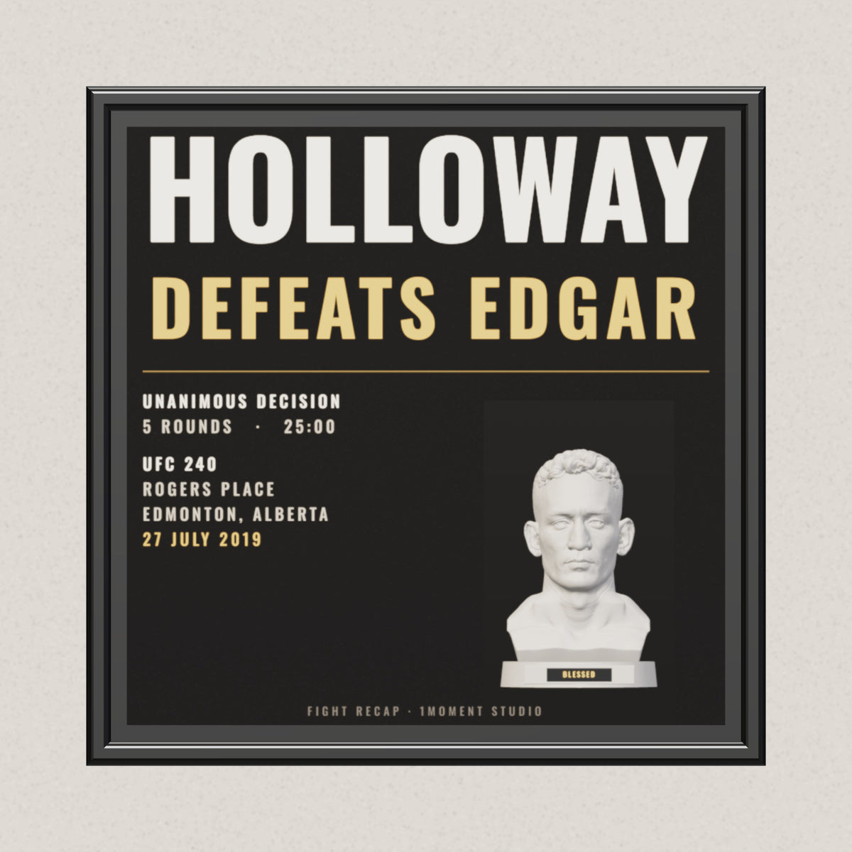 3D render of the 1Moment Studio Fight Night shadow box: Max Holloway vs Frankie Edgar, UFC 240