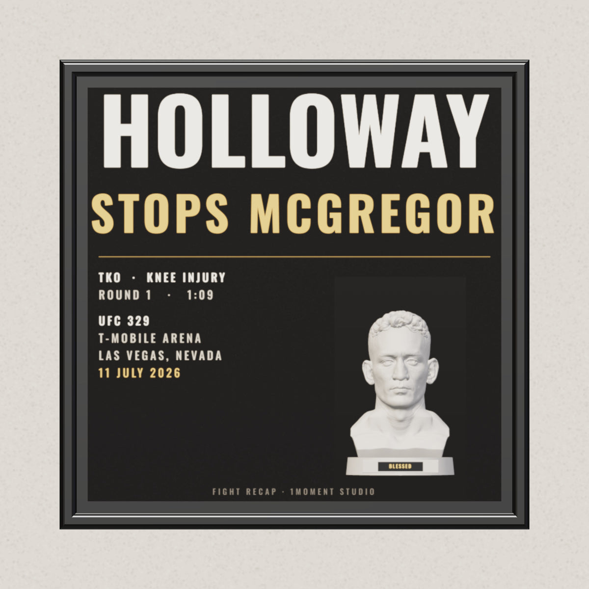 3D render of the 1Moment Studio Fight Night shadow box: Max Holloway vs Conor McGregor, UFC 329