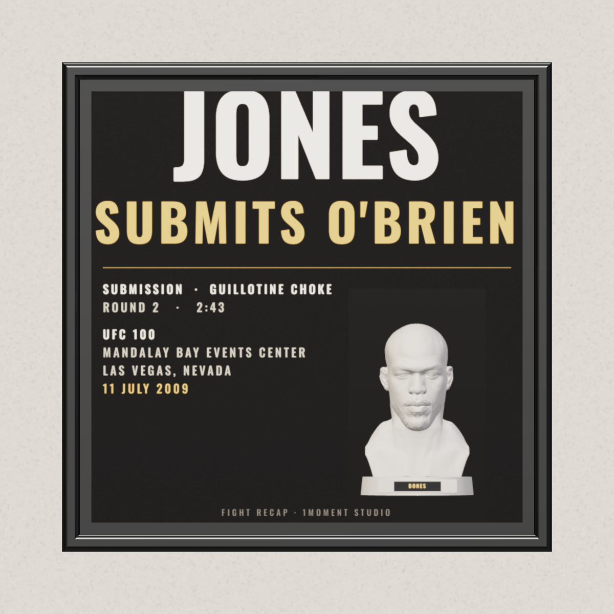 3D render of the 1Moment Studio Fight Night shadow box: Jon Jones vs Jake O'Brien, UFC 100