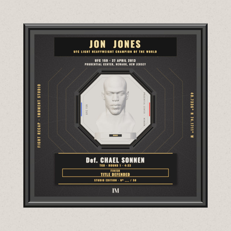 3D render of the 1Moment Studio Championship shadow box: Jon Jones vs Chael Sonnen, UFC 159
