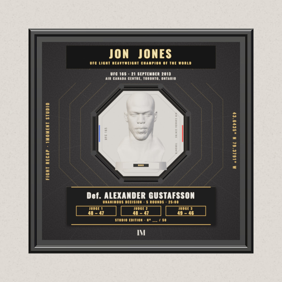3D render of the 1Moment Studio Championship shadow box: Jon Jones vs Alexander Gustafsson, UFC 165