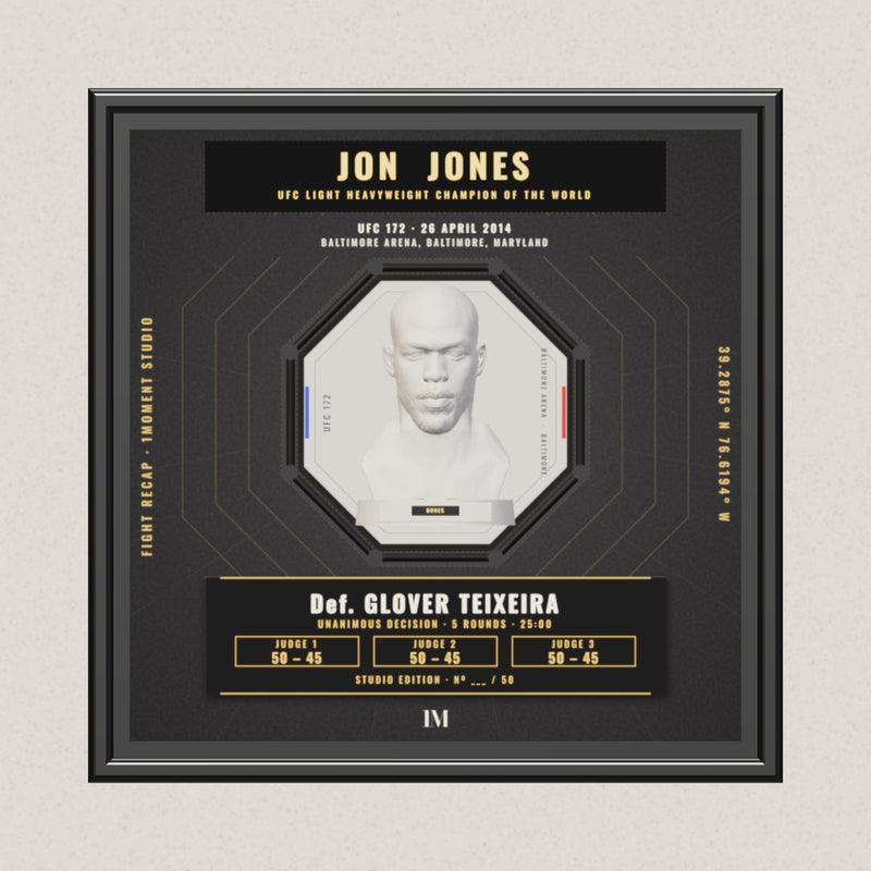 3D render of the 1Moment Studio Championship shadow box: Jon Jones vs Glover Teixeira, UFC 172