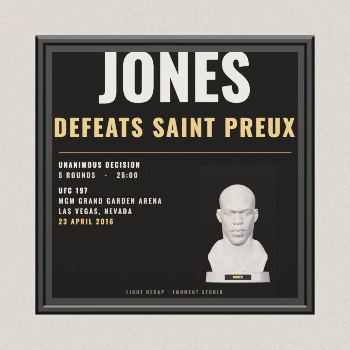 3D render of the 1Moment Studio Fight Night shadow box: Jon Jones vs Ovince Saint Preux, UFC 197