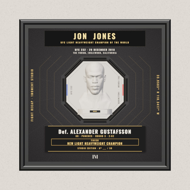 3D render of the 1Moment Studio Championship shadow box: Jon Jones vs Alexander Gustafsson, UFC 232