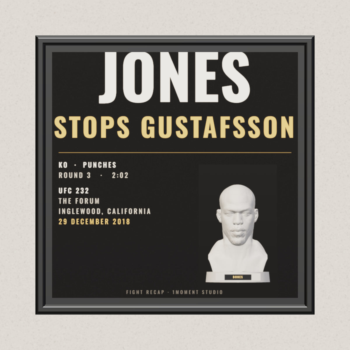 3D render of the 1Moment Studio Fight Night shadow box: Jon Jones vs Alexander Gustafsson, UFC 232