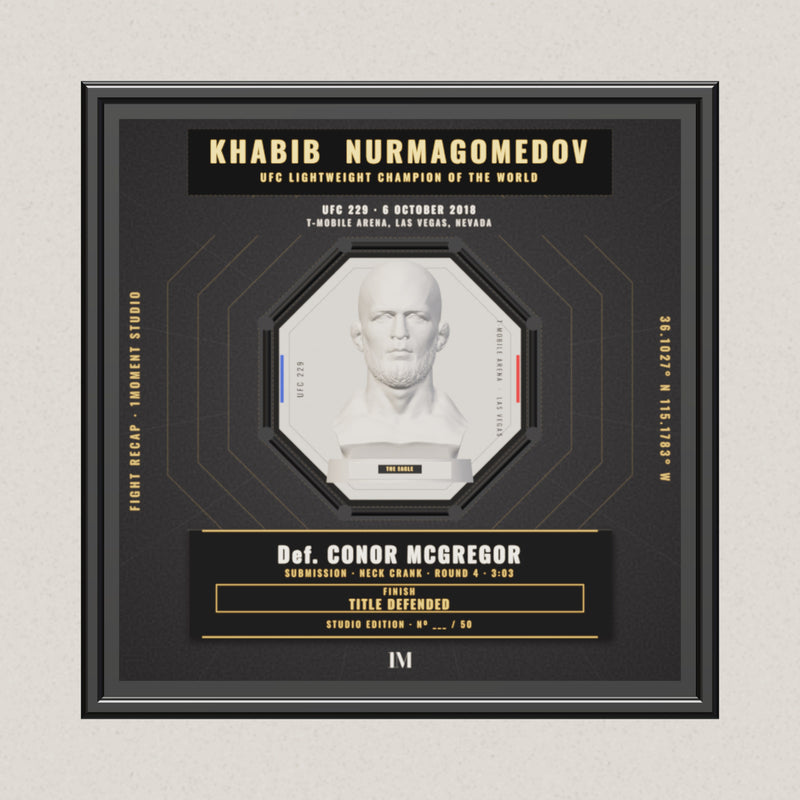 3D render of the 1Moment Studio Championship shadow box: Khabib Nurmagomedov vs Conor McGregor, UFC 229