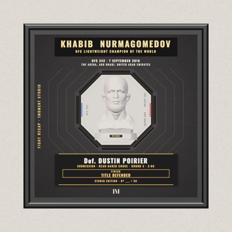3D render of the 1Moment Studio Championship shadow box: Khabib Nurmagomedov vs Dustin Poirier, UFC 242