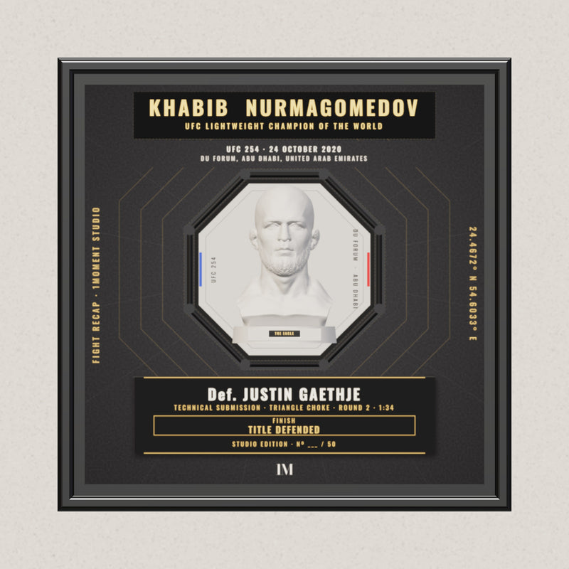 3D render of the 1Moment Studio Championship shadow box: Khabib Nurmagomedov vs Justin Gaethje, UFC 254