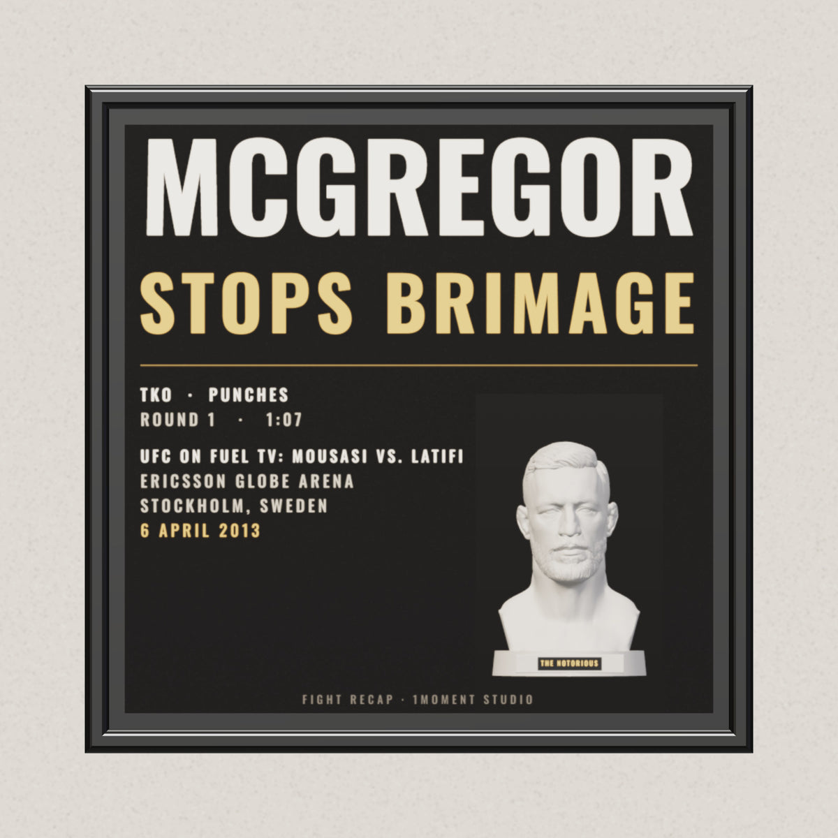 3D render of the 1Moment Studio Fight Night shadow box: Conor McGregor vs Marcus Brimage, UFC on Fuel Tv: Mousasi vs. Latifi