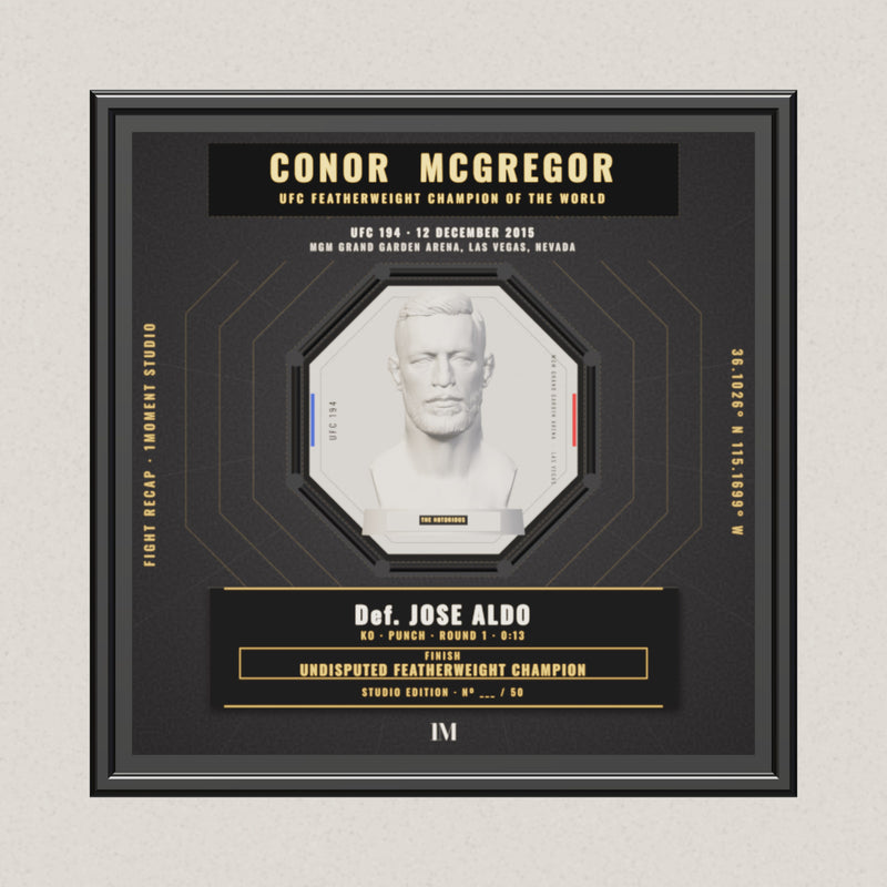 3D render of the 1Moment Studio Championship shadow box: Conor McGregor vs Jose Aldo, UFC 194